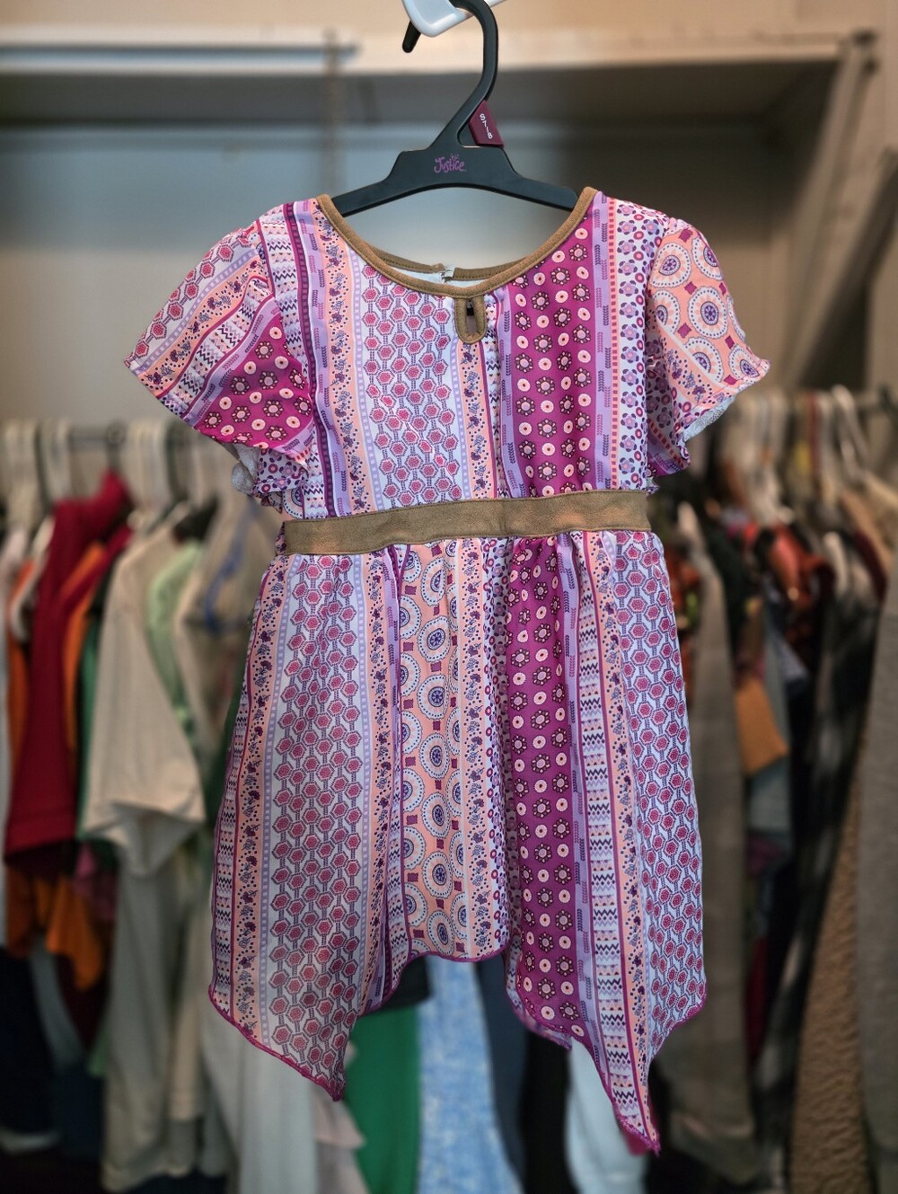Girls Rogo Club of N.Y. Pink and Purple Patchwork Pattern Flowy Blouse